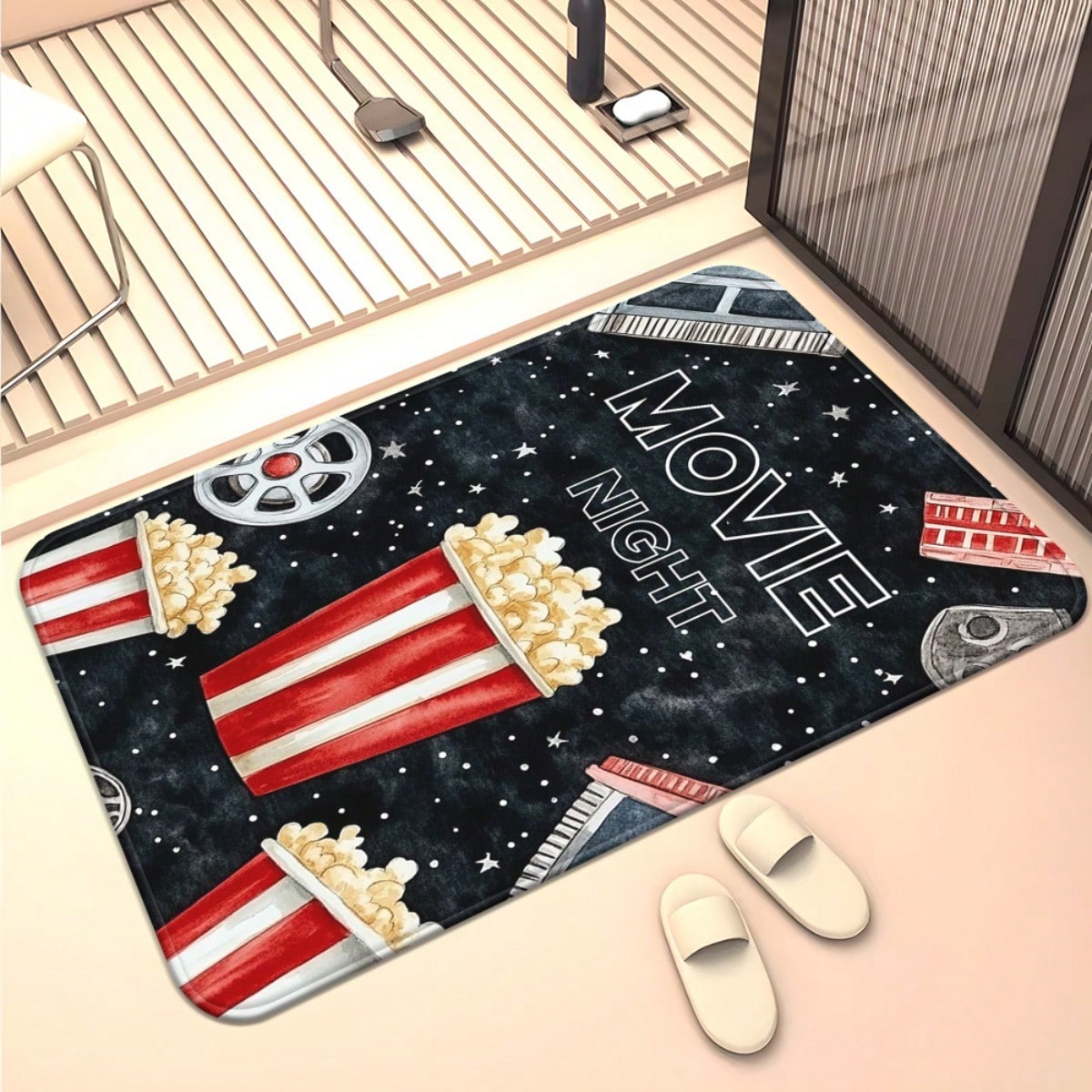 Home Cinema Room Size - Movie Night Door Mat - Popcorn